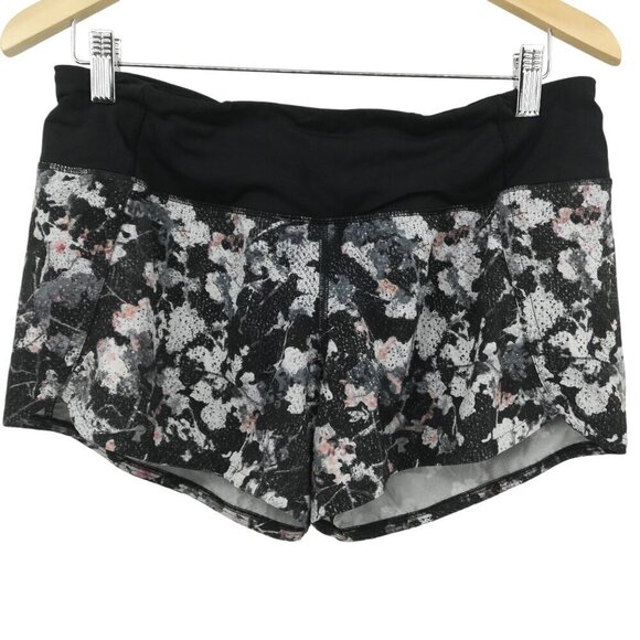Lululemon Run Times Short 4" Spring Bloom Multi Black Size 8 Stretch Athletic - Picture 1 of 10